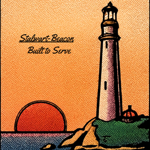 Use this as a small emblem to replace the rocket shipnin the top left corner. It should be SMALL, the exact same size as the original emblem and Stalwart-Beacon name/title was originally, occupying only the top left corner of the homepage. Eliminate the hard lines around the edges of the image, blend it naturally into the page as if the contents of the omage rise up out of the page naturally as if it was a part of the original template
